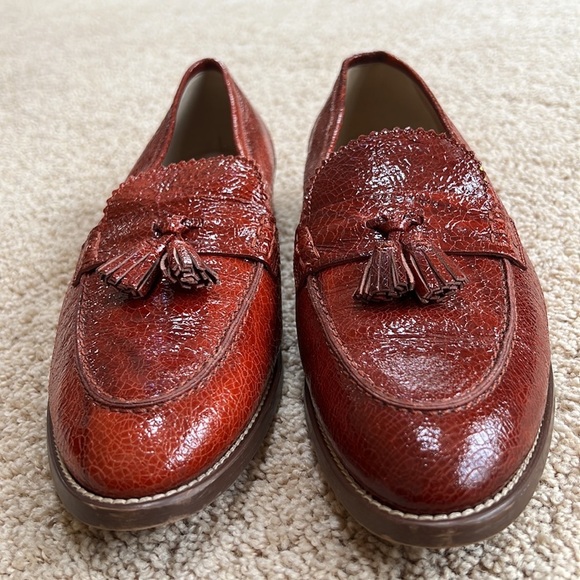 J.Crew mens 10.5 Biella crackled leather loafers in warm serpia.